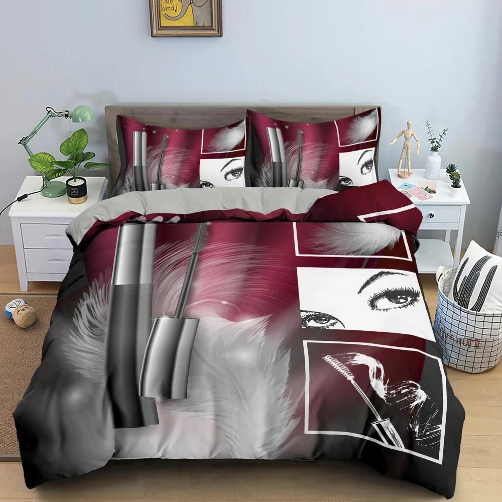 Fashion Women's Cosmetics Bedding Set Girl's Bedroom Duvet Cover Set King Queen Twin Size Luxury Bedclothes Home Decor