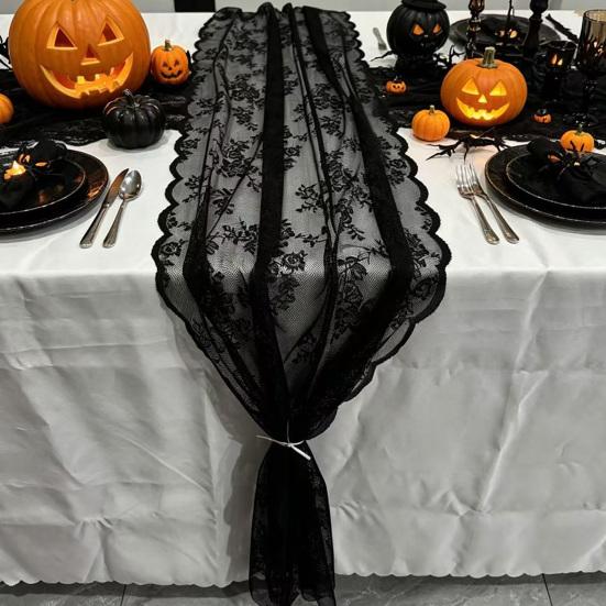 Yousheng French Lace Table Runner, Black & White Vintage Lace Runner for Coffee Table, Shoe Cabinet, Dining Table, Long Rectangular