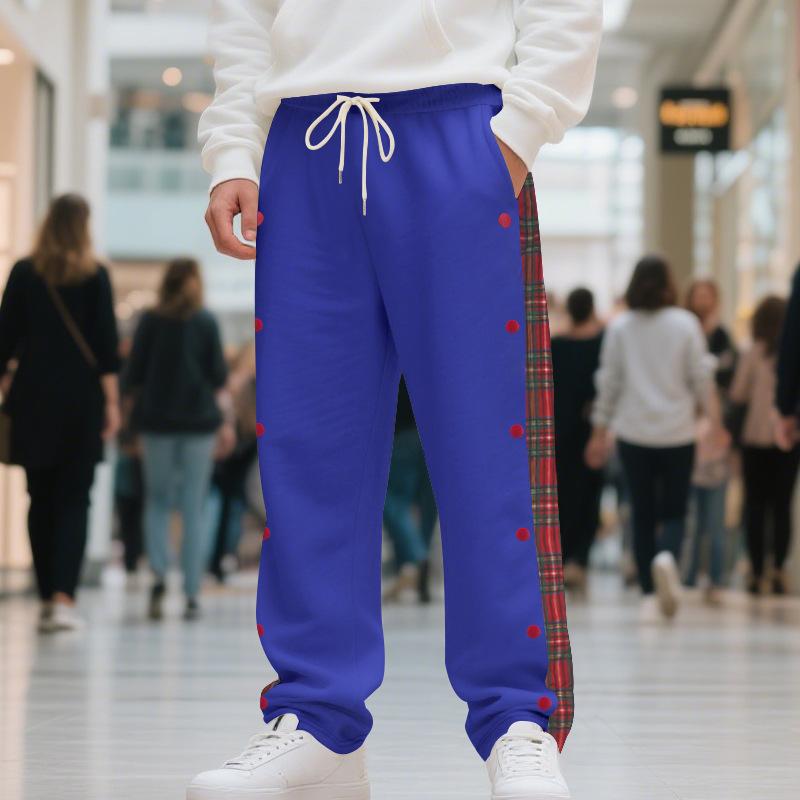 Autumn and Winter Men's Casual Pants High Street Heavyweight Loose Simple Splicing Casual Sports Button Sweatpants Men