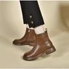 Soft leather flat heel round head platform short boots women's autumn and winter new thick heel soft sole single boots versatile Martin boots velvet