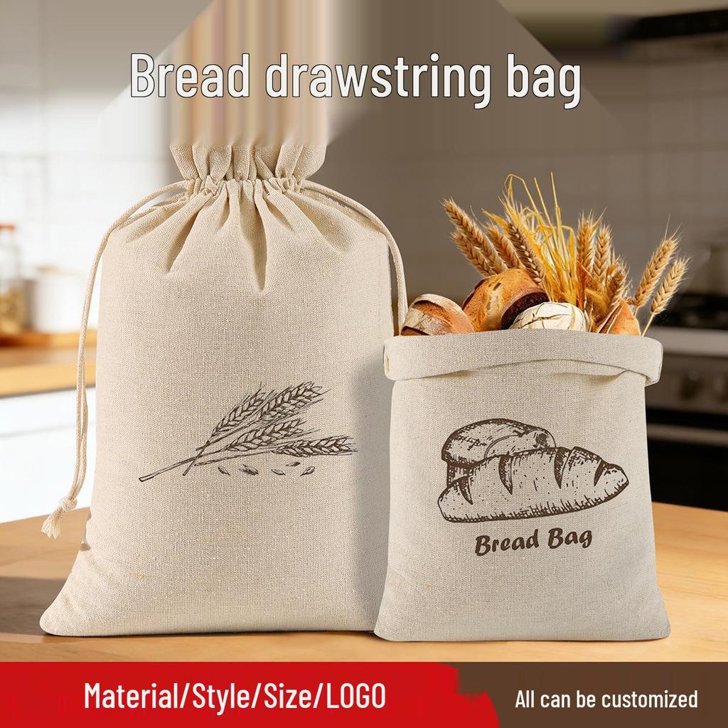 Custom Reusable Cotton Drawstring Bread and Storage Bag with Double Pull Cord