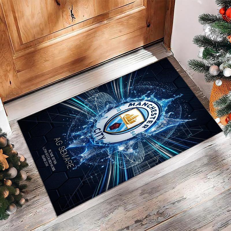 Manchester City Printed Flannel Area Rug Non Slip Soft Polyester Floor Carpet Indoor Decor Mat for Bedroom Living Room Sofa