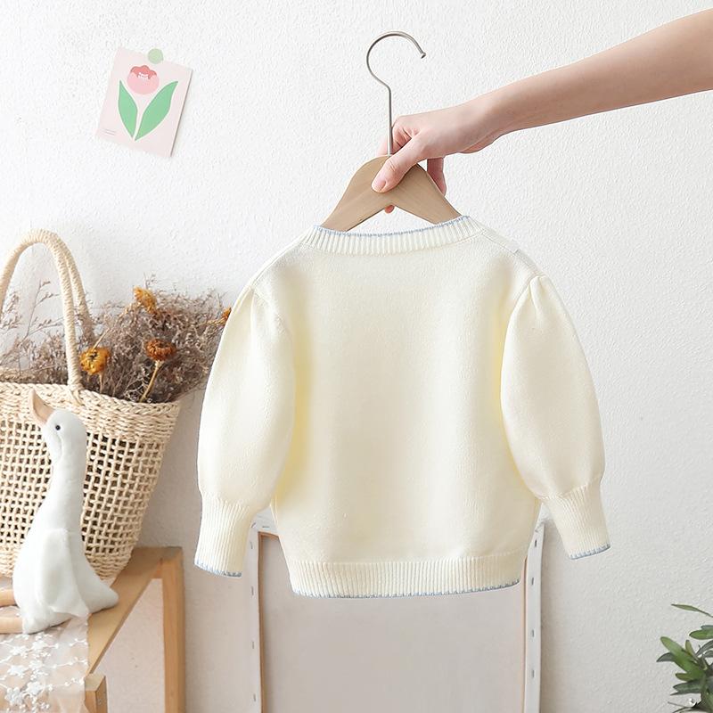 Children's Autumn and Winter Bow Sweater Jacket Girls Top Cardigan