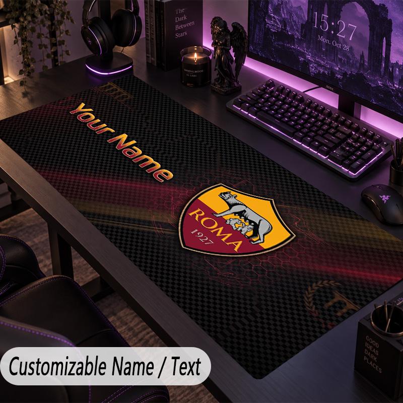 Custom Text Big Mousepad, Extended Desk Pad For Laptop Work GameAS Roma FC