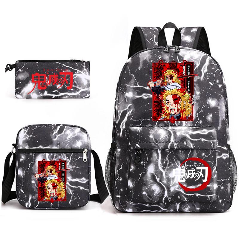 Demon Slayer Anime Print School Backpack Set 3Pcs Include Backpack Shoulder Bag Pencil Case for Boys Girls Students