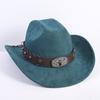New western cowboy hat men's and women's wide-brimmed top hat bull head rivet belt buckle sun hat