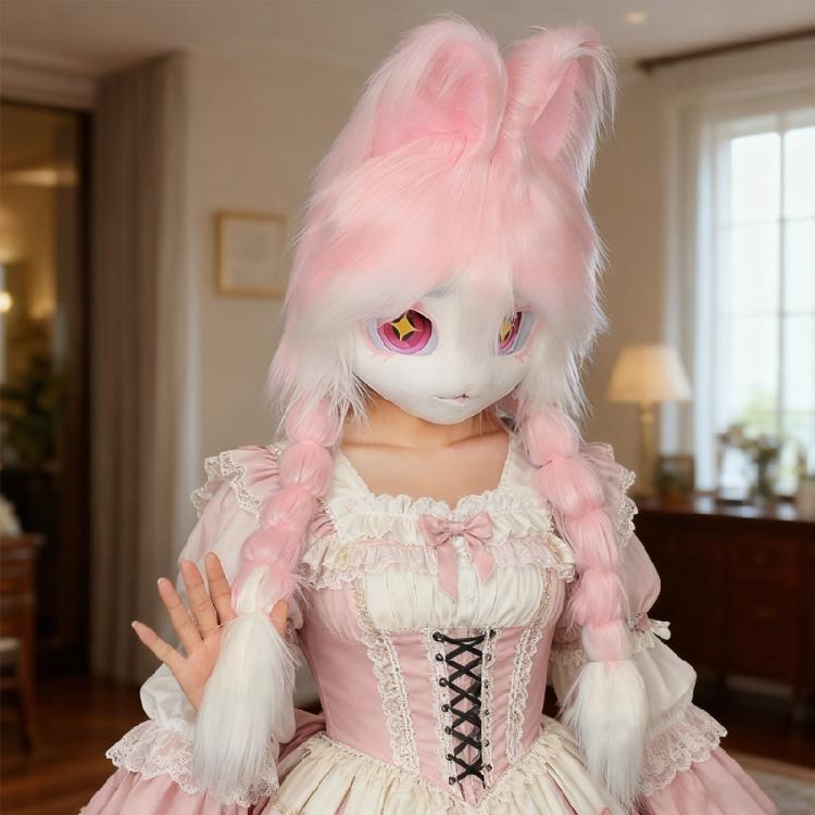Animal Head Cats Fursuit Cut Mask Plush Cats Headgear Cats Costume for Halloween Masquerade Dress Up Cosplay Party
