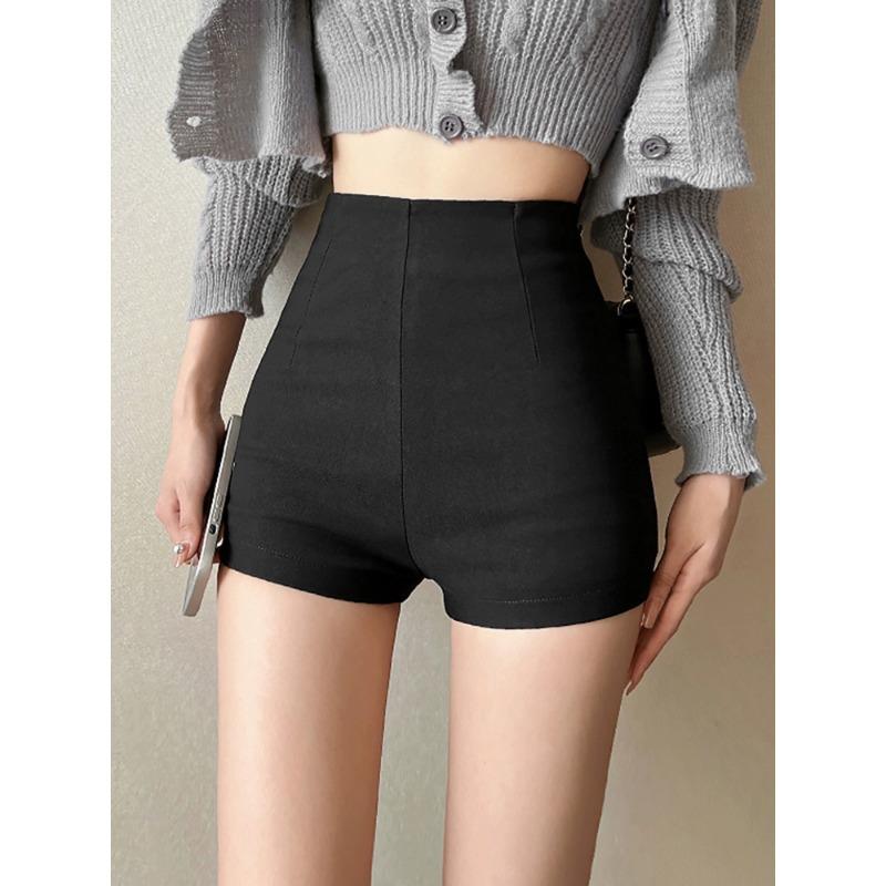 Black High Waist Elastic Shorts - Trendy Autumn 2023 Women’s Casual Wear