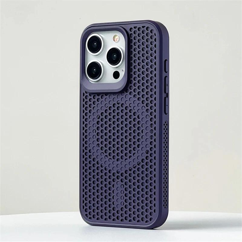 Luxury Matte Heat Dissipation Hole For Magsafe Case For iPhone 16 15 14 13 12Pro Max Plus Magnetic Wireless Charge PC Hard Cover