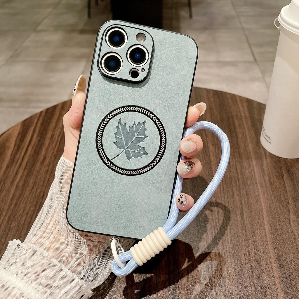 IPhone 16E Lanyard Mobile Phone Case Magnetically Absorbs Maple Leaf Apple 15promax Anti-fall