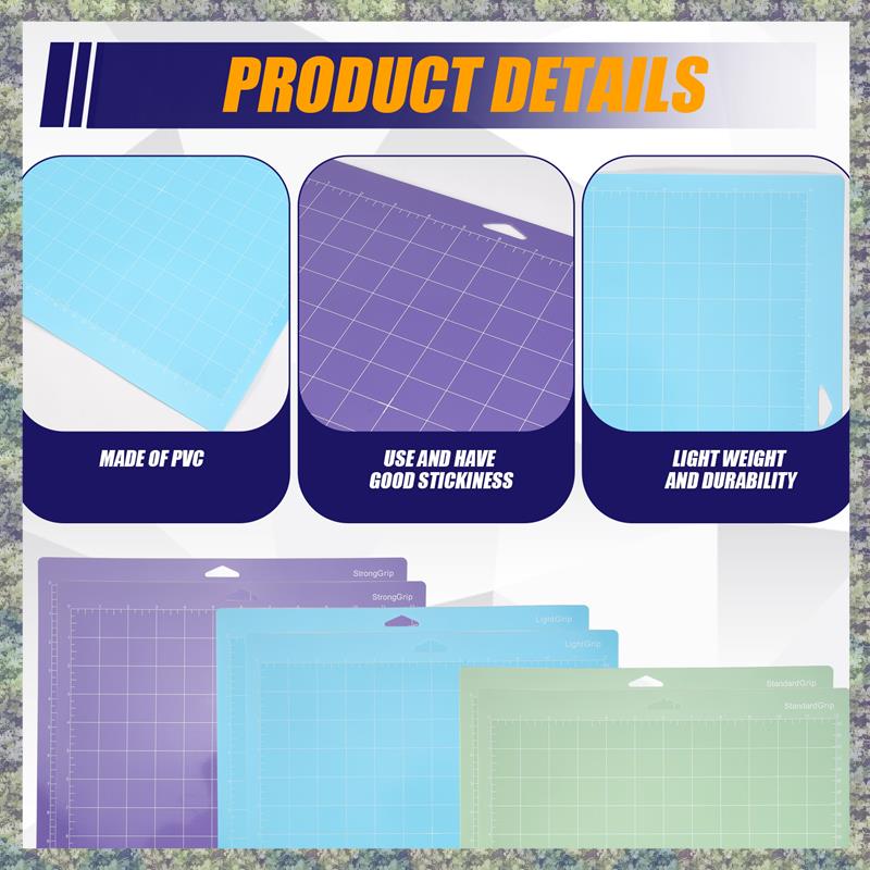WON Cutting Mats For Cricut Maker/Maker 3/Explore 3/ Air 2/Air, 6 Pack(12X12 Inch, Standard Grip/Light Grip/Strong Grip)