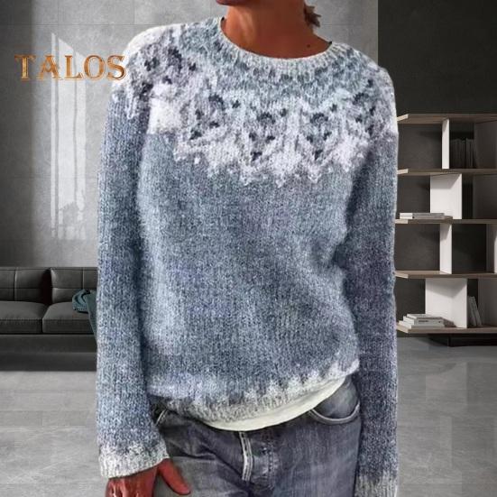 Pullover für Damen, Rundhalsausschnitt, Langarm, Patchwork, farbige Strickoberteile, lockere Passform, elastische, warme Strickwaren für den Alltag