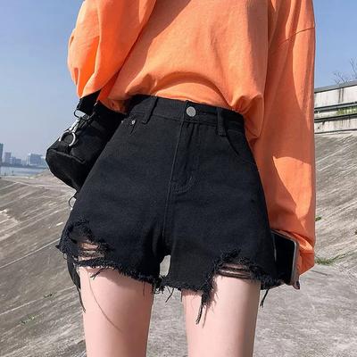 Zomerbroek Klassieke en Minimalistische Mode Veelzijdige Zwarte Dames Hoge taille Losse Zomer Baanbrekend Dunne Jute Wijd uitlopende Zoon Denim Shorts