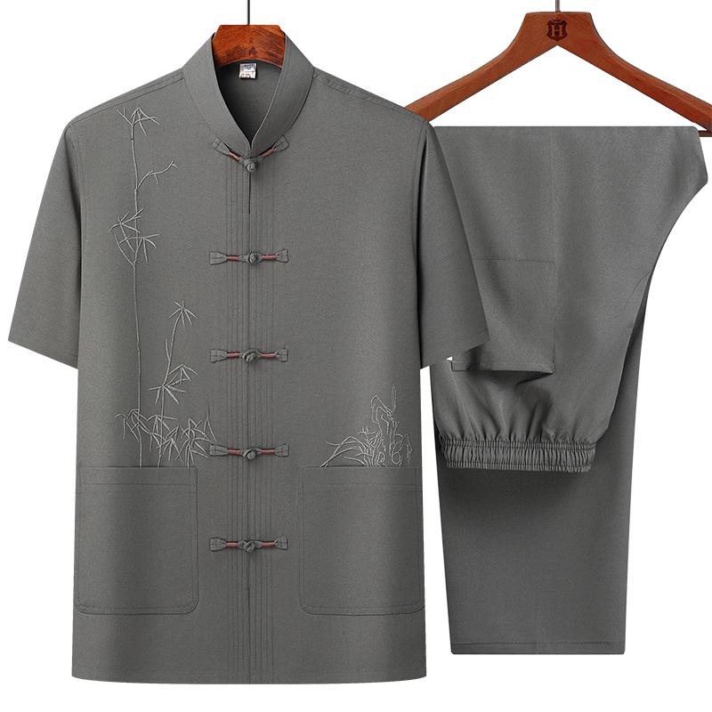 Men's Sets (Shirt + Trousers)  Summer Men Shirt Short Sleeve Shirts Male Two Piece