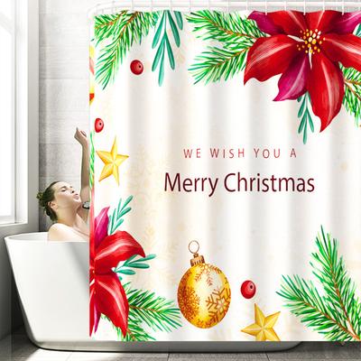 Merry Christmas Bell Printing Shower Curtain 180*180cm Bathroom Curtain