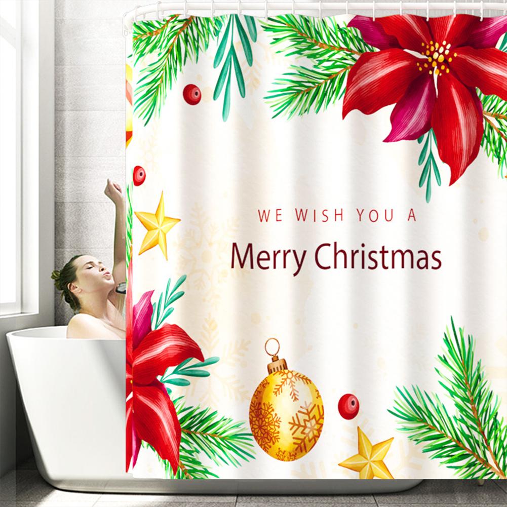 Merry Christmas Bell Printing Shower  Curtain 180*180cm Bathroom Curtain