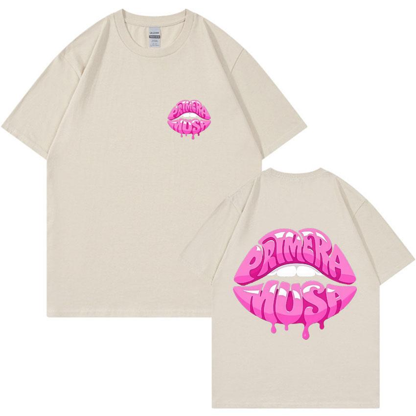 Omar Courtz Primera Musa Pink Sexy Lip T-shirt for Men and Women Harajuku Hip-hop T-shirt Printed Pure Cotton Oversized Dress
