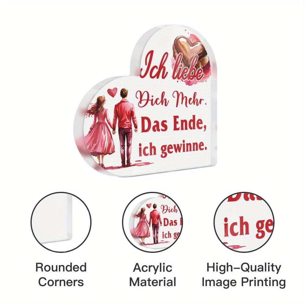  1pc German Heart Shaped Acrylic Sign Table Decor, I Love You More. The End, I Win, Desktop Decoration for Home Farmhouse Living Room, Gift 