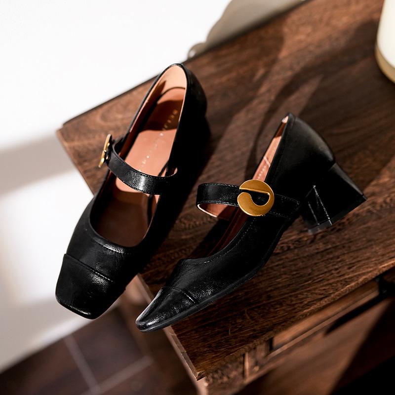 

French Retro Mary Jane Chunky Heel Shoes: Women s Low-Cut, Square Toe, Single Strap Evening Heels 39 чёрный