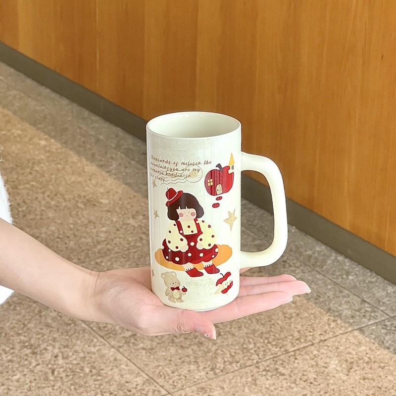 Retro Style Family of Four Boys and Girls Ceramic Mug Couple Large Capacity Coffee Cup Girl Birthday Gift