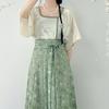 Chinese Song Dynasty Style Hanfu For Women, Printed Improved Crew Neck Shirt And One-piece Skirt Daily Suit