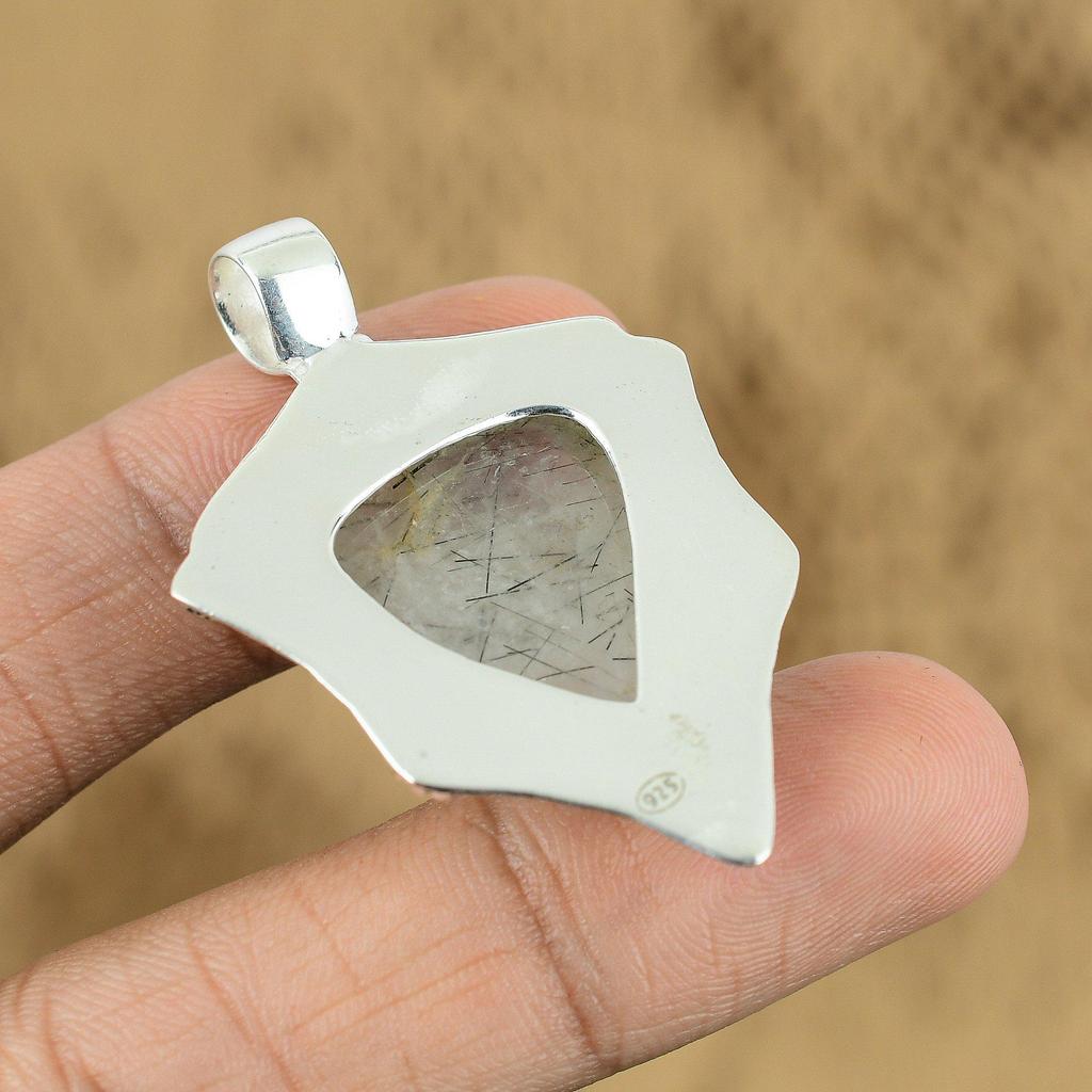Natural Black Rutile Gemstone Jewelry 925 Sterling Silver Pendant For Women
