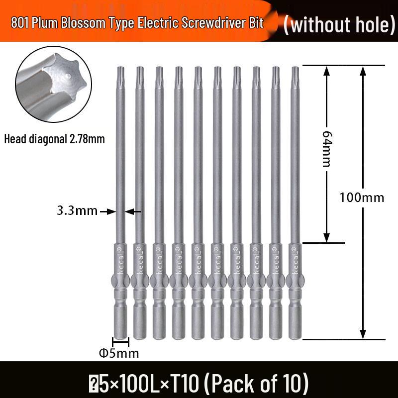 Nigao S2 Torx 801 Electric Screwdriver Bit, Solid Star-Shaped, 5mm Round Shank.
