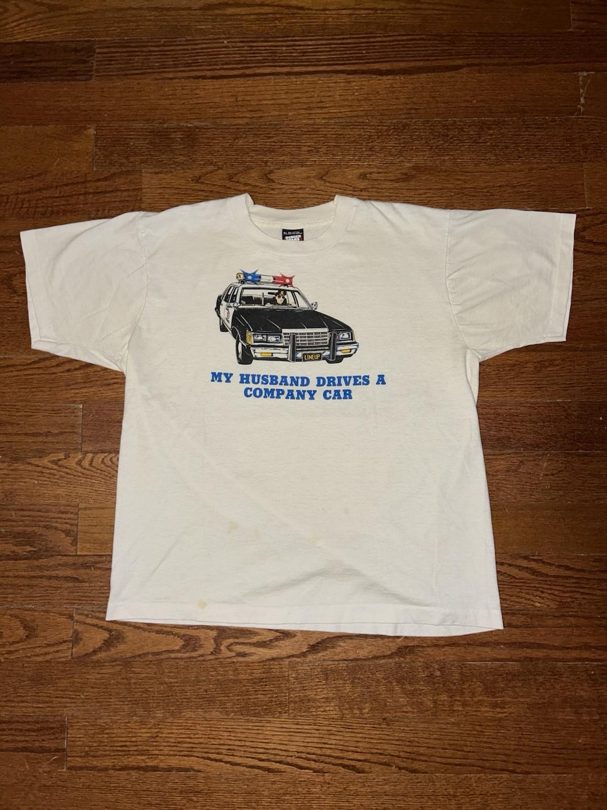 Vintage 90s Police Officer Company Car T Shirt Mens XL White Funny Art USA Rare Unisex T-Shirt L