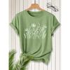 2026New SpringSummer Women's Round Neck Line drawings of various wildflowers Dandelion Lace flowers etc Printed Short Sleeve T
