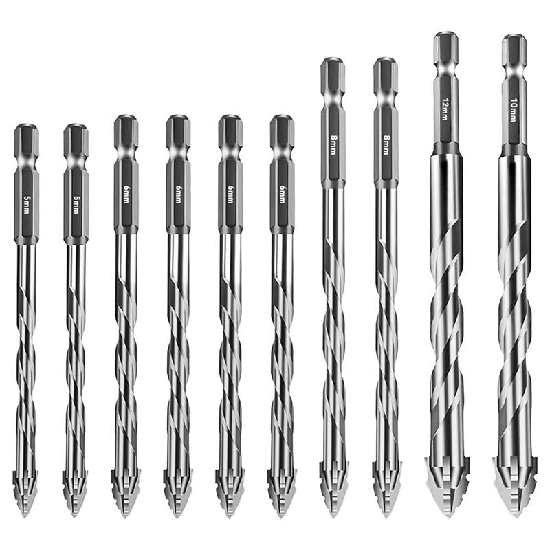 AD23-10Pcs New Four-Flute Sawtooth Eccentric Drill Bit Size 5/6/8/10/12Mm,For Wood Marble Metal Glass  Wall Tiles