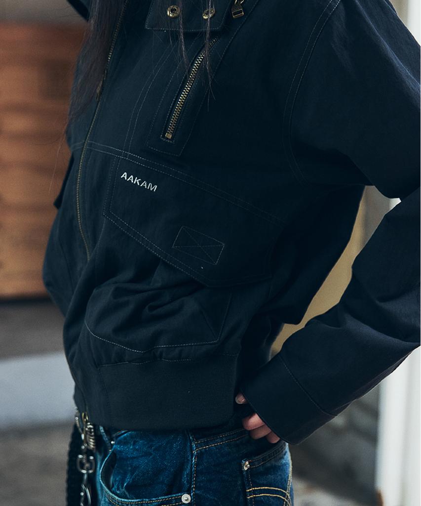 Aakam Zippered High Neck Jacket (Black)