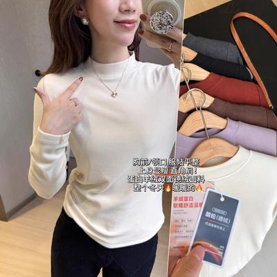 Women's Mock Neck Long Sleeve Knit Top Relaxed Fit Commuter Style Thermal Fleece Warm Base Layer Shirt Winter Basic Tee