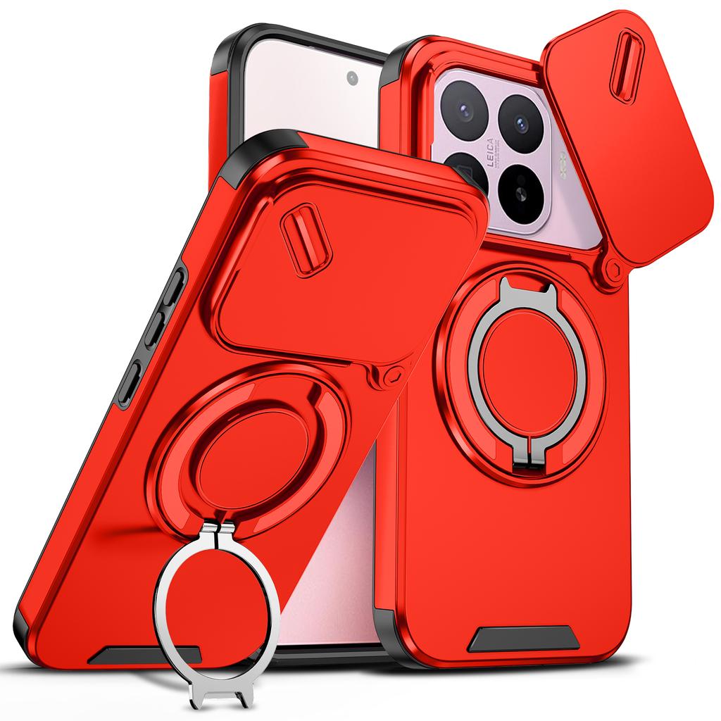 Magnetic Metal Ring Stand Armor Case For Xiaomi 17T Global Slide Push Window Lens Protection TPU Frame Hard Plastic Phone Cover