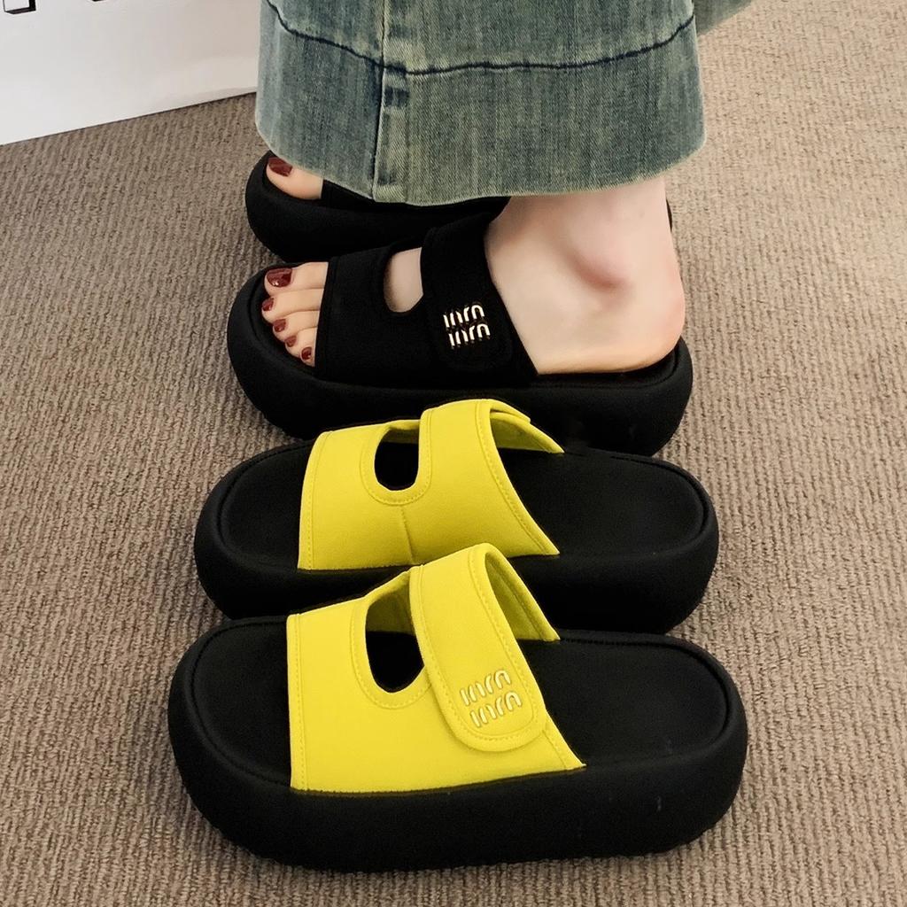 Thick-soled Velcro cool slippers for women's summer wear new height-increasing versatile and thin one-word casual sandals