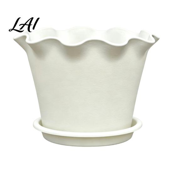 Drainage Pot with Saucer Wavy Edge Planter Saucer Thickened Flower Succulent Tray Holes Modern Plant for Indoor Outdoor Plants Round Garden Holder