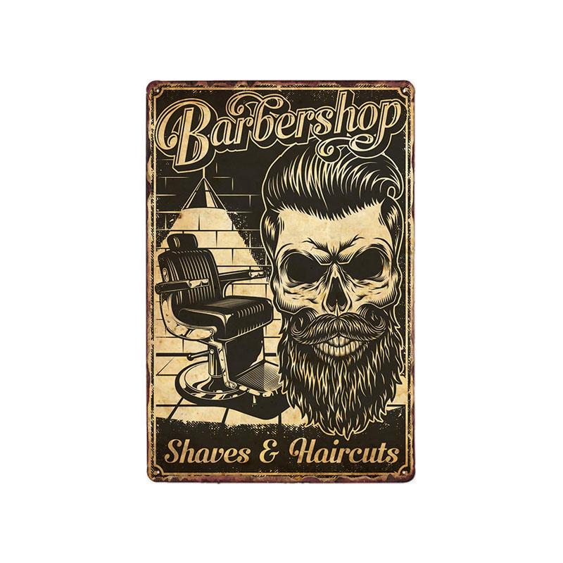 Hohappyme Vintage Barber Shop Metal Signs Barbershop Poster Bar Pub Retro Plaque Haircut and Shave Beard Iron Plates 20x30 Cm