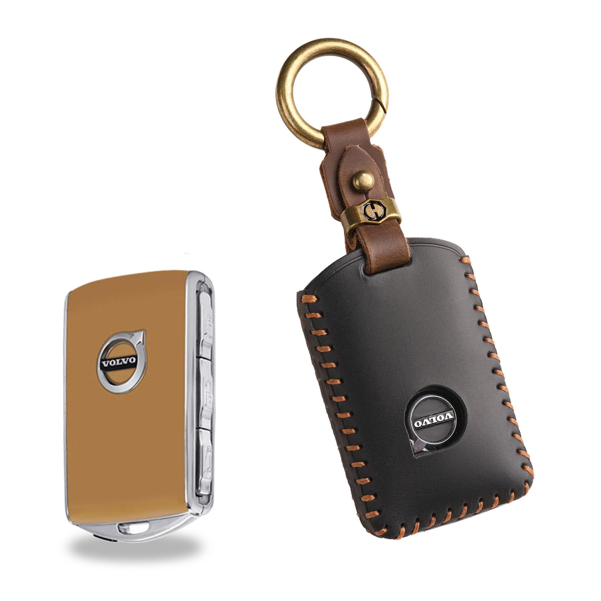 

Новый ретро чехол для ключей подходит для нового автомобиля Volvo с кольцом для ключей из натуральной коровьей кожи ручной прошивки. чёрный