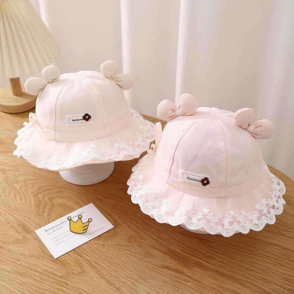 Lace Ruffle Baby Girl Fisherman Hat Solid Color Bow Sun Visors Spring Summer Bucket Cap Sweet Girl Toddler Kids Outdoor Basin Hat