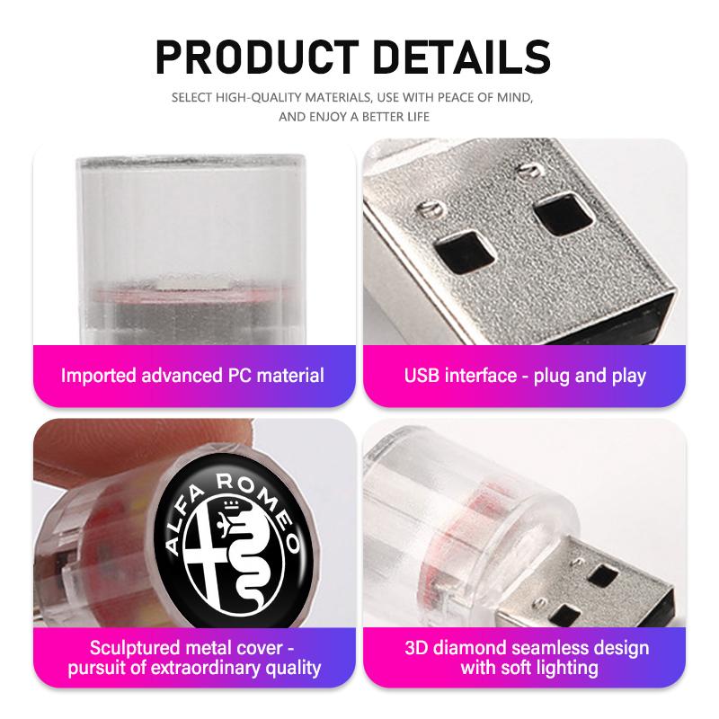 Mini USB Car Ambient Light Colorful LED Portable Auto Interior Decorative Lighting For Alfa Romeo GT Stelvio F1 Brera Volante