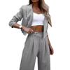 Completo Blazer Corto a Righe e Pantaloni a Gamba Larga