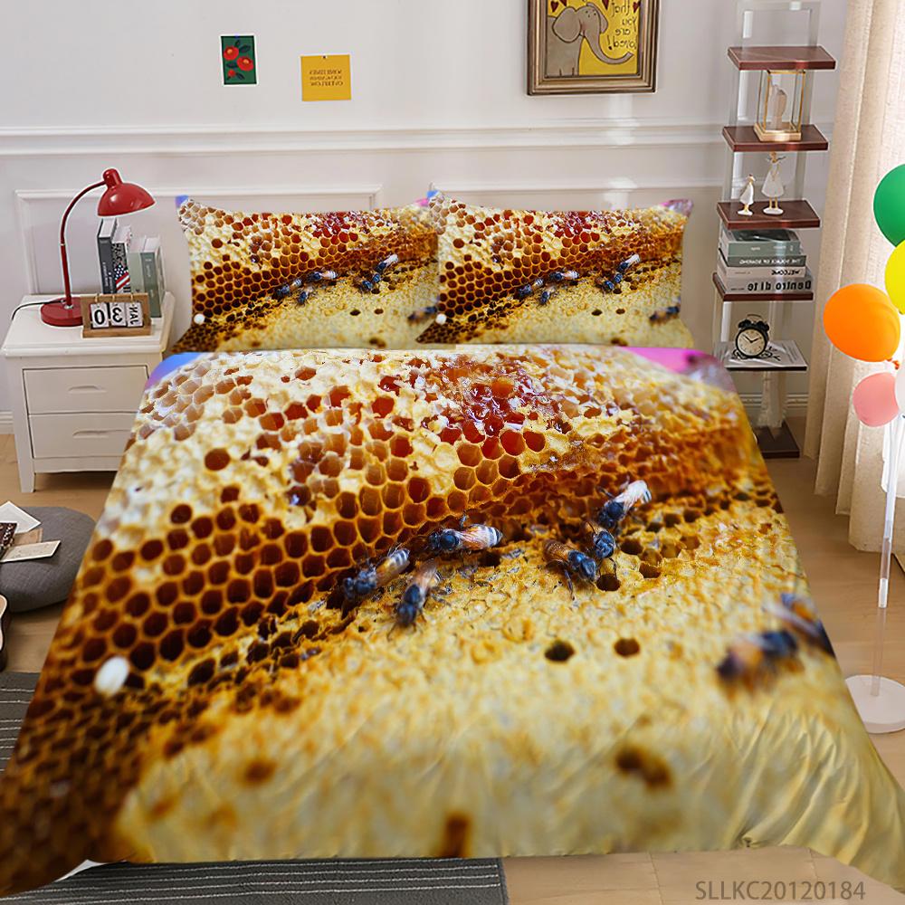2/3pcs Bedding Set Breathable Comforter Duvet Cover Set 3D Bee Unique Design Microfiber Comfortable Bed Suit