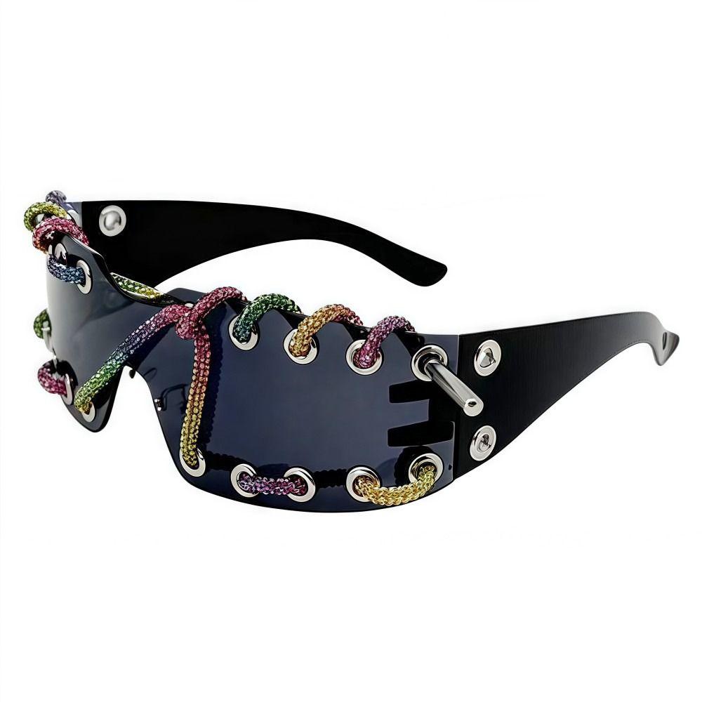 Rhinestone Chain Punk Sunglasses Lightweight Retro Trendy Sunglasses UV Protective Cool Streetwear Party Shades For Women Men