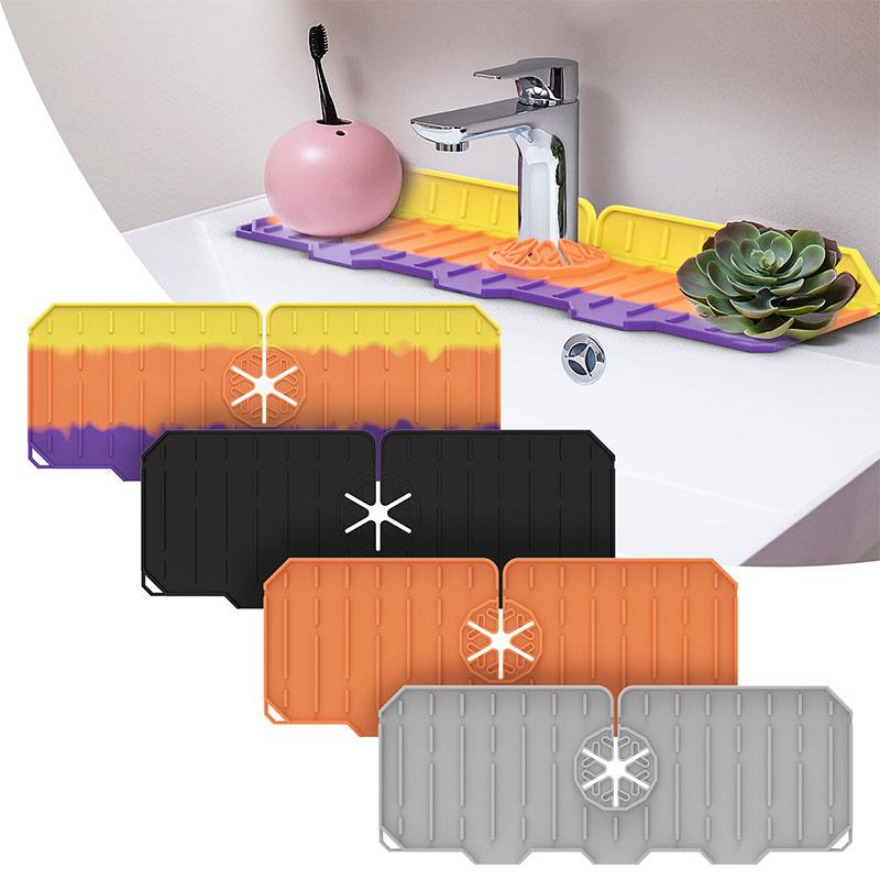 Faucet Sink Splash Catcher Washable Silicone Backsplash Guard Drying Mat Faucet Drip Kitchen Bathroom Counter Sink Splash Guard