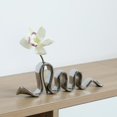 Silver Ceramic Ornaments Abstract Geometric Curved Ribbon Flower Arrangement Handicrafts Bookshelf Pleated Rope Home Decoration