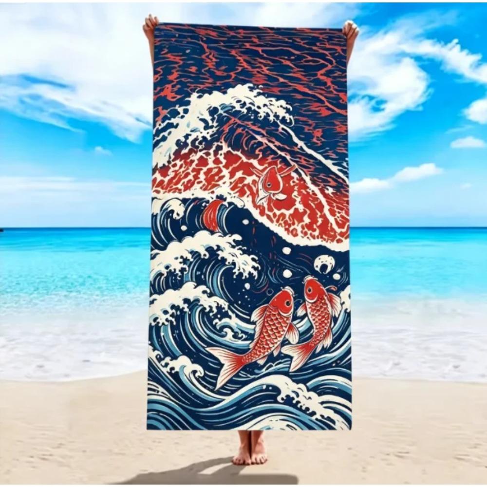 Ocean Waves Baby Turtle Print Beach Towel, Large Microfiber Sand Free Quick Dry Towel for Summer Vacation Bath Beach Towel