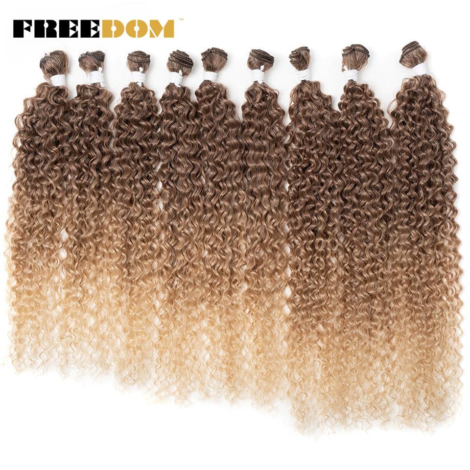 FREEDOM 22 24 26 Zoll Kinky Curly Synthetisches Haar Weave Extensions Ombre Braun Blond Hitzebeständige Faser Haarsträhnen