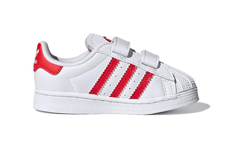Adidas Originals SUPERSTAR Comfortable Breathable Low top Skateboard Shoes White Red Infant And Toddler FZ0644