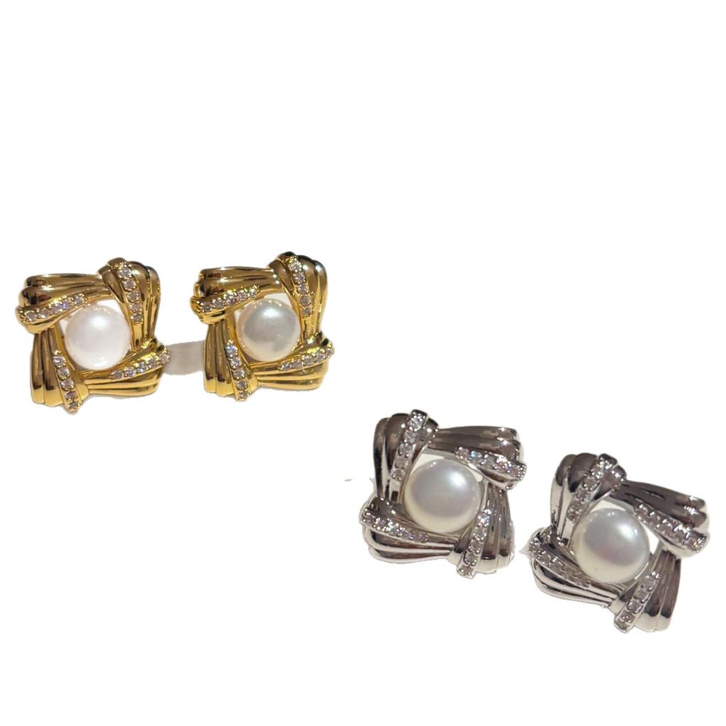 Heavy Industry Woven Natural Freshwater Pearl Stud Earrings Women's S925 Silver Needle Light Luxury High Sense Retro Temperament Earrings 2026