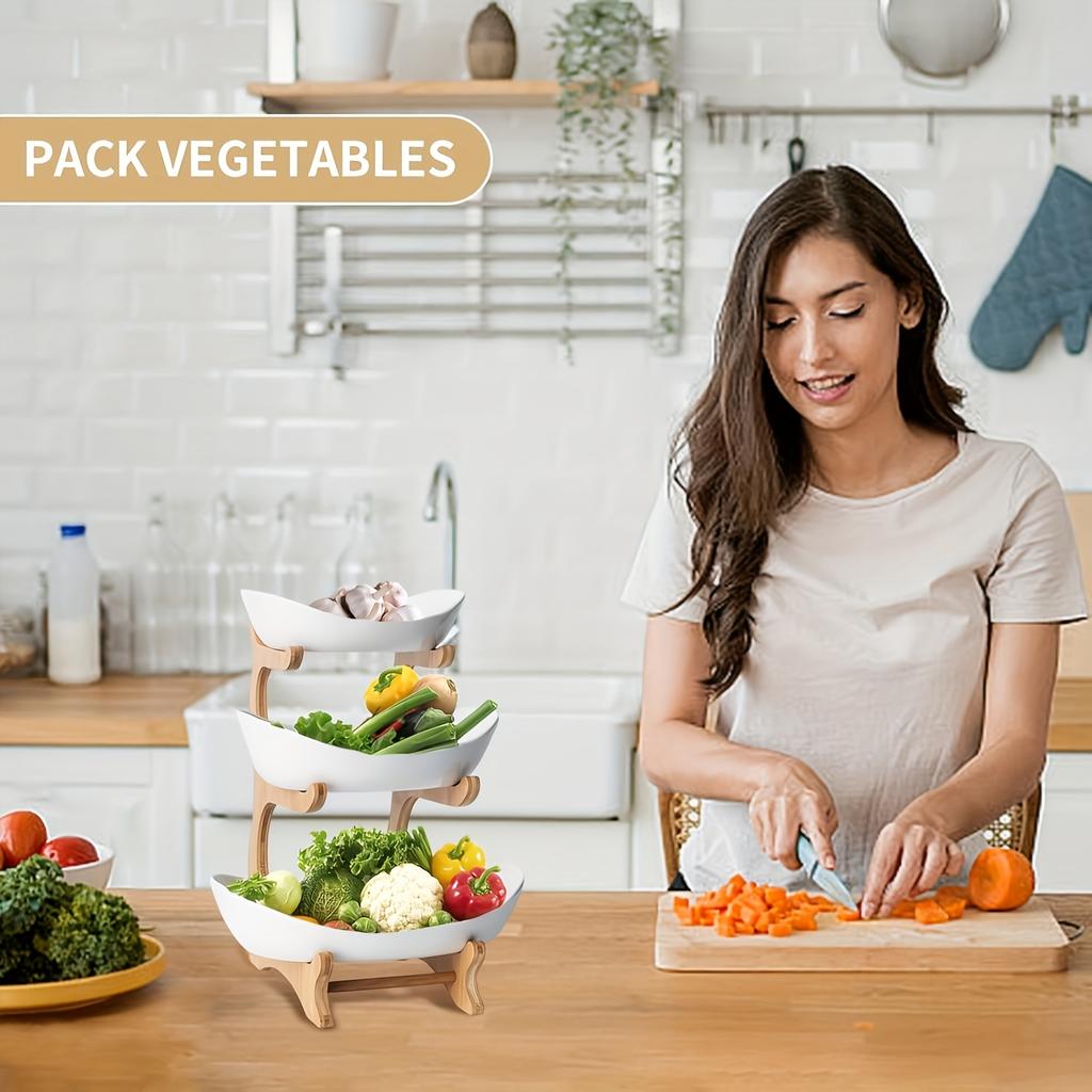 3-layer Fruit Blue, with Bamboo and Wood Racks,  Dish Decoration Baskets,  Pantry Organizers and Storage, Storage Shelves
