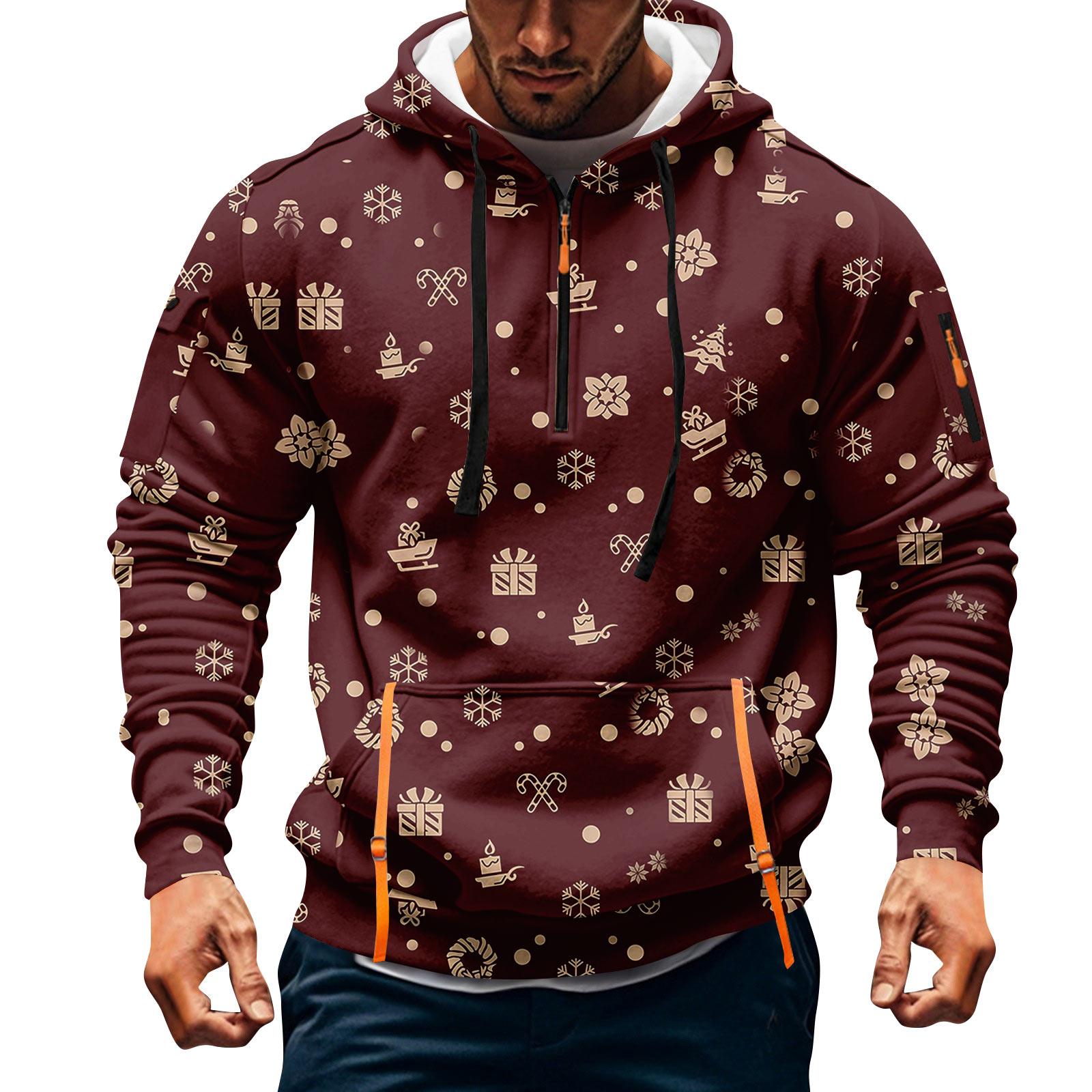 

Мужская толстовка с капюшоном на молнии до середины, повседневная спортивная с рождественским принтом XXL